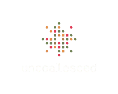 uncoalesced logo: a cluster of independent circle and square nodes above the wordmark